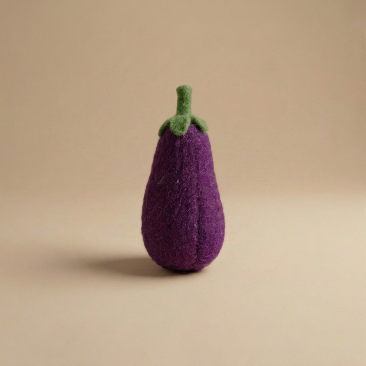 Kaddu Felt Eggplant Vegetable Play Food, handmade wool toy for pretend play