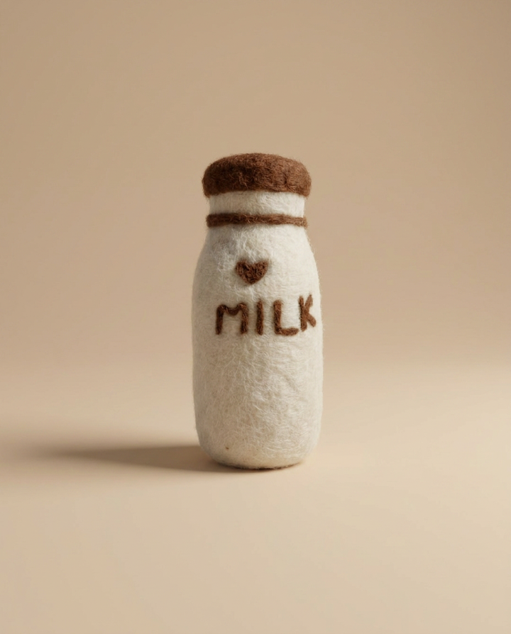 Felt Milk Bottle play food by Kaddu, handmade wool grocery toy for pretend kitchens