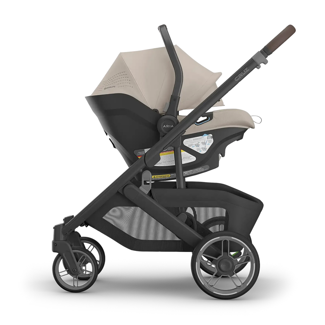 UPPAbaby Cruz V3 Ada with Aria V2 Ada side — best neutral sandstone compact stroller and car seat bundle