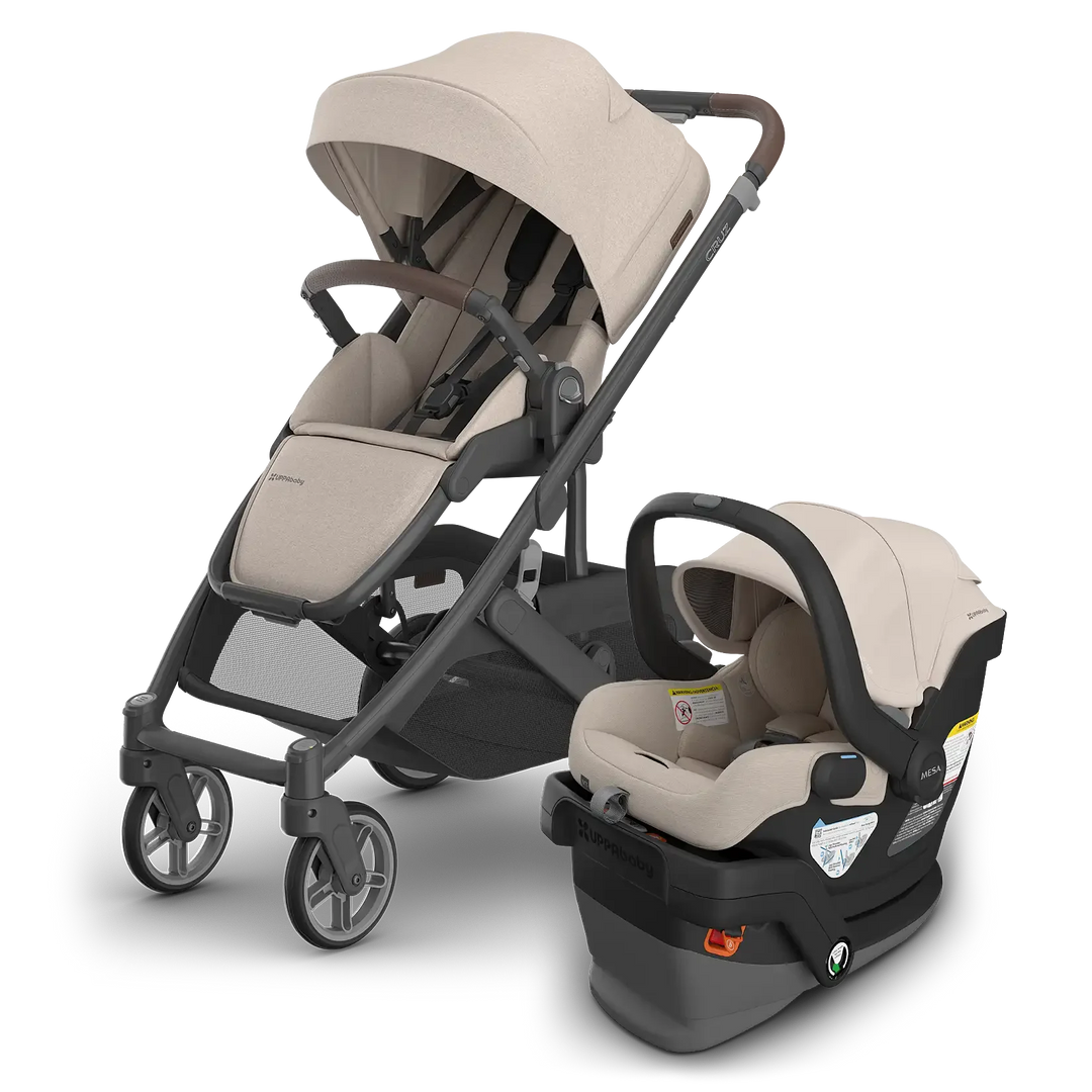 UPPAbaby Cruz V3 and Mesa V3 Travel System in Ada sandstone — complete newborn travel system bundle