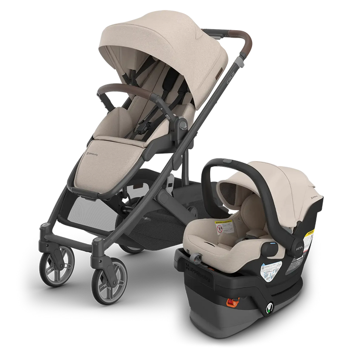 UPPAbaby Cruz V3 and Mesa V3 Travel System in Ada sandstone — complete newborn travel system bundle