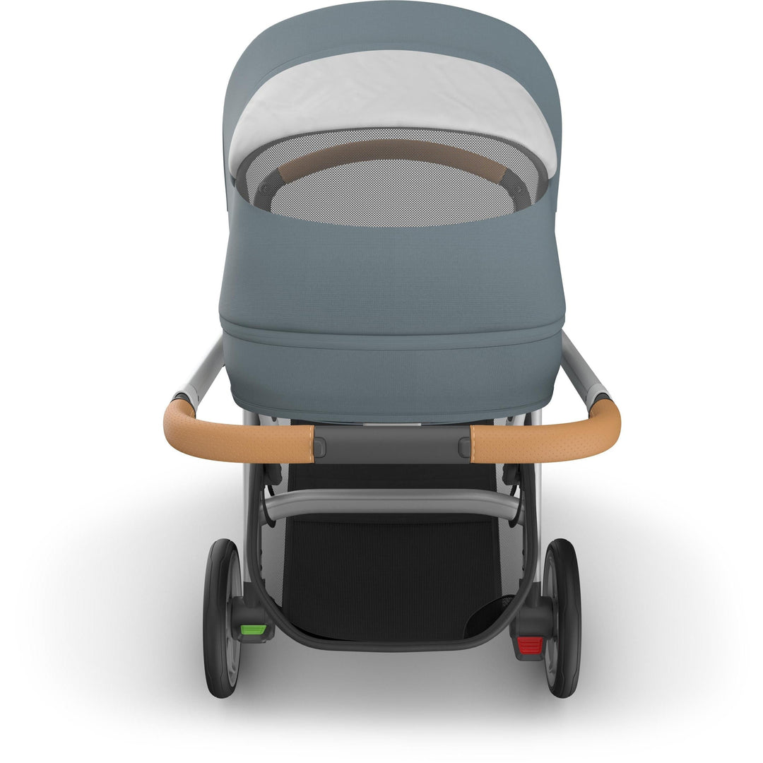 Top view of uppa baby  Cruz V3 Stroller Callum with peekaboo window, showing great suspension and smooth canopy curve
