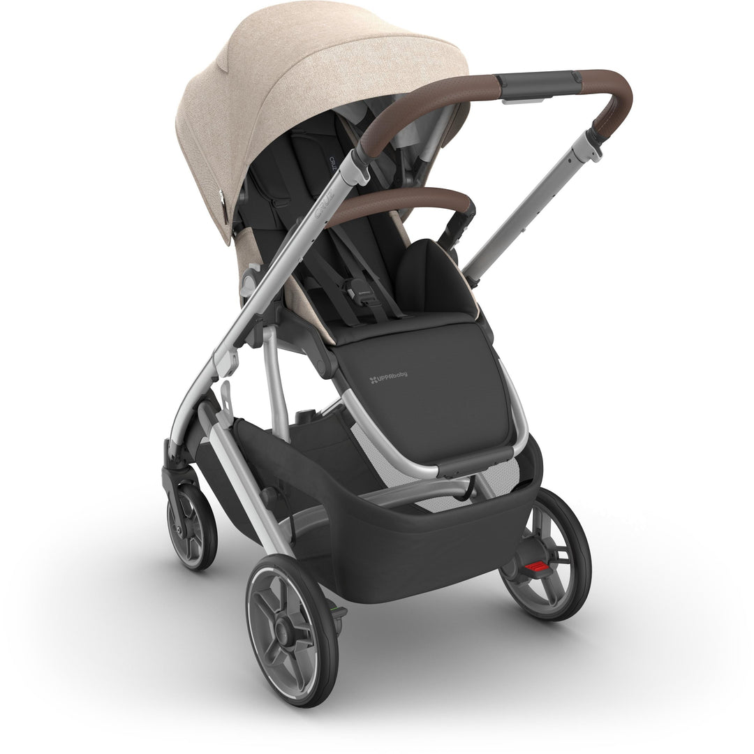 Reversed seat setup of Uppababy Cruz V3 Stroller in Declan, showcasing modular stroller design for multiple seating positions