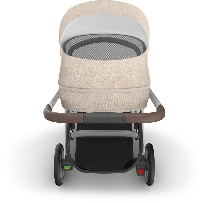Top peekaboo window view of Uppababy Cruz V3 Stroller Declan, showing great suspension and breathable canopy fabric