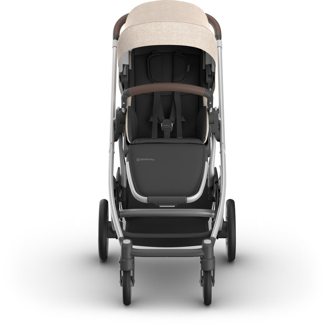 Front angle of Uppababy Cruz V3 Stroller Declan, designed as a premium infant stroller with timeless aesthetic