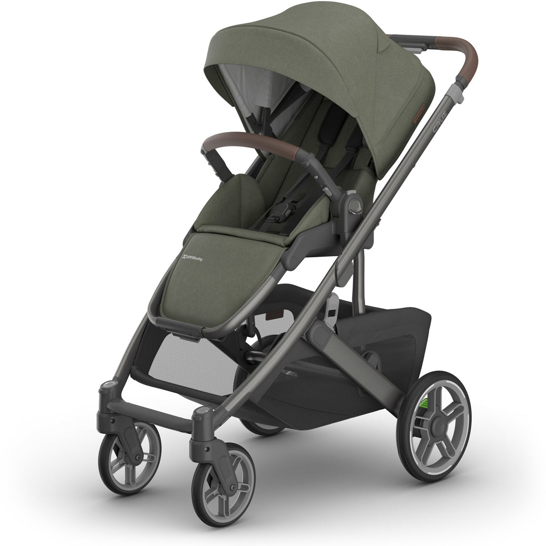 side left view of uppababy evelyn cruz v3 stroller that can be used from birth 