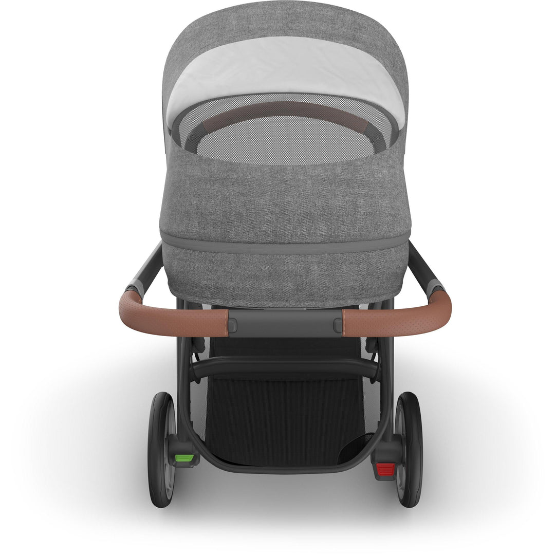 Top view of Uppababy stroller cruz v3 Greyson with peekaboo window, emphasizing great suspension and airflow