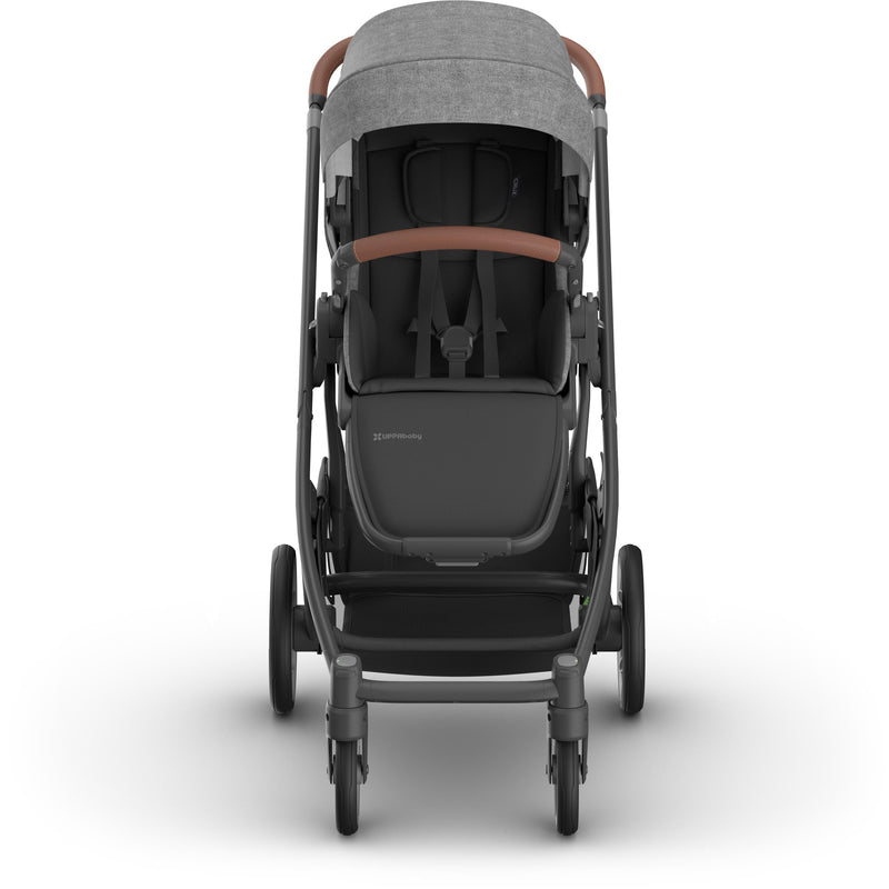 Front angle of uppababy Cruz V3 Stroller Greyson, elegant infant stroller built for smooth rides and daily use