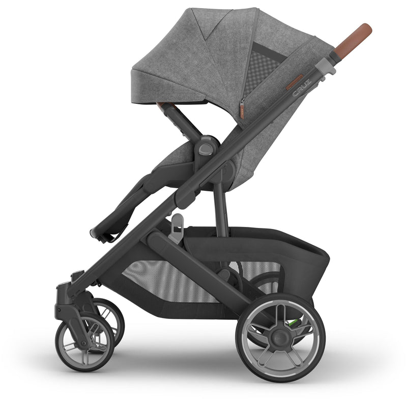 Left side canopy extended on Uppababy Cruz V3 Stroller Greyson, featuring UPF 50 protection and premium detailing