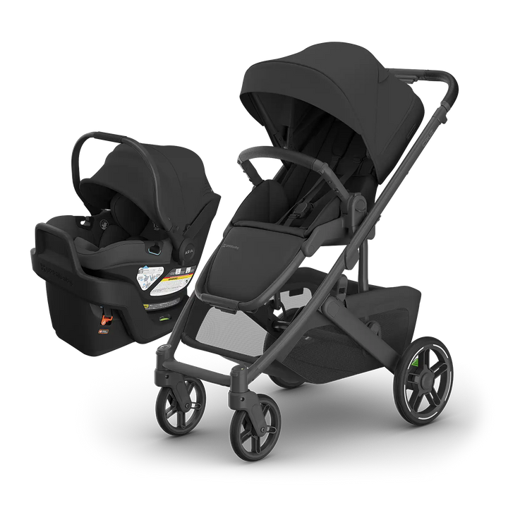 UPPAbaby Cruz V3 Jake with Aria V2 Jake — matching charcoal compact stroller and infant car seat