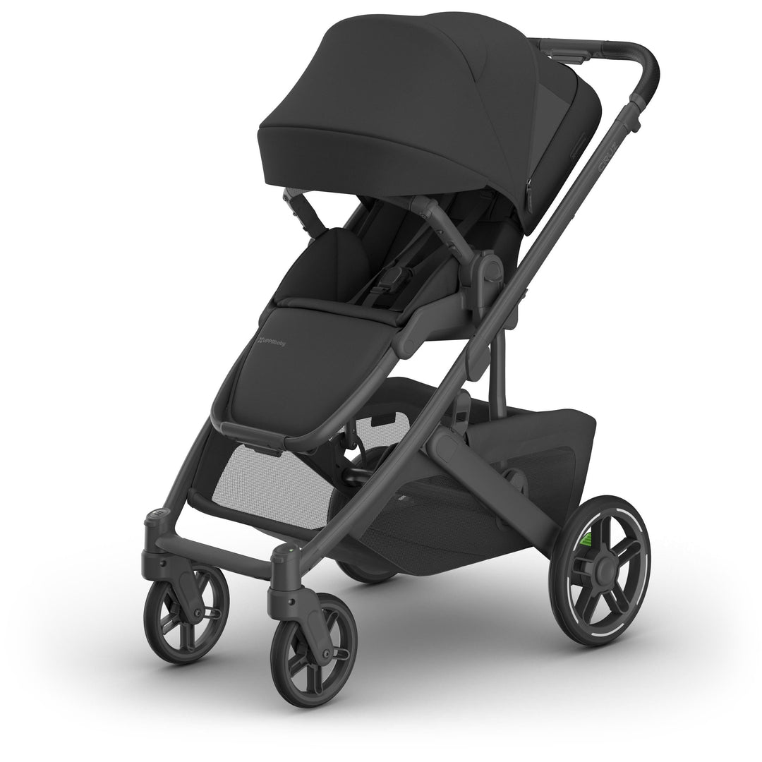 Sunshade extended on Uppababy Cruz V3 Stroller Jake with UPF 50 canopy, ideal travel system stroller for outdoor use