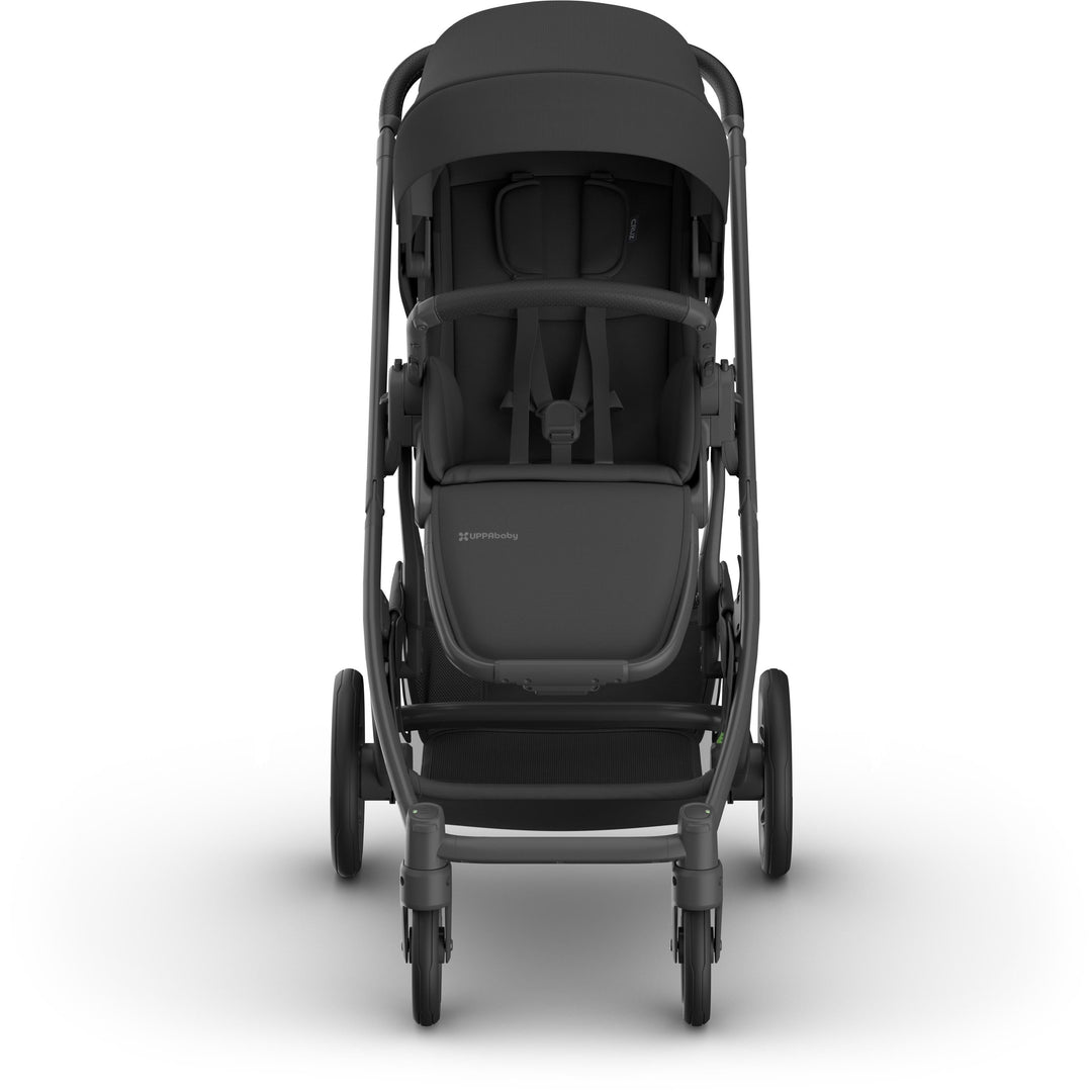 Front view of Uppababy Cruz V3 Stroller Jake, stylish infant stroller with sleek profile and smooth finish