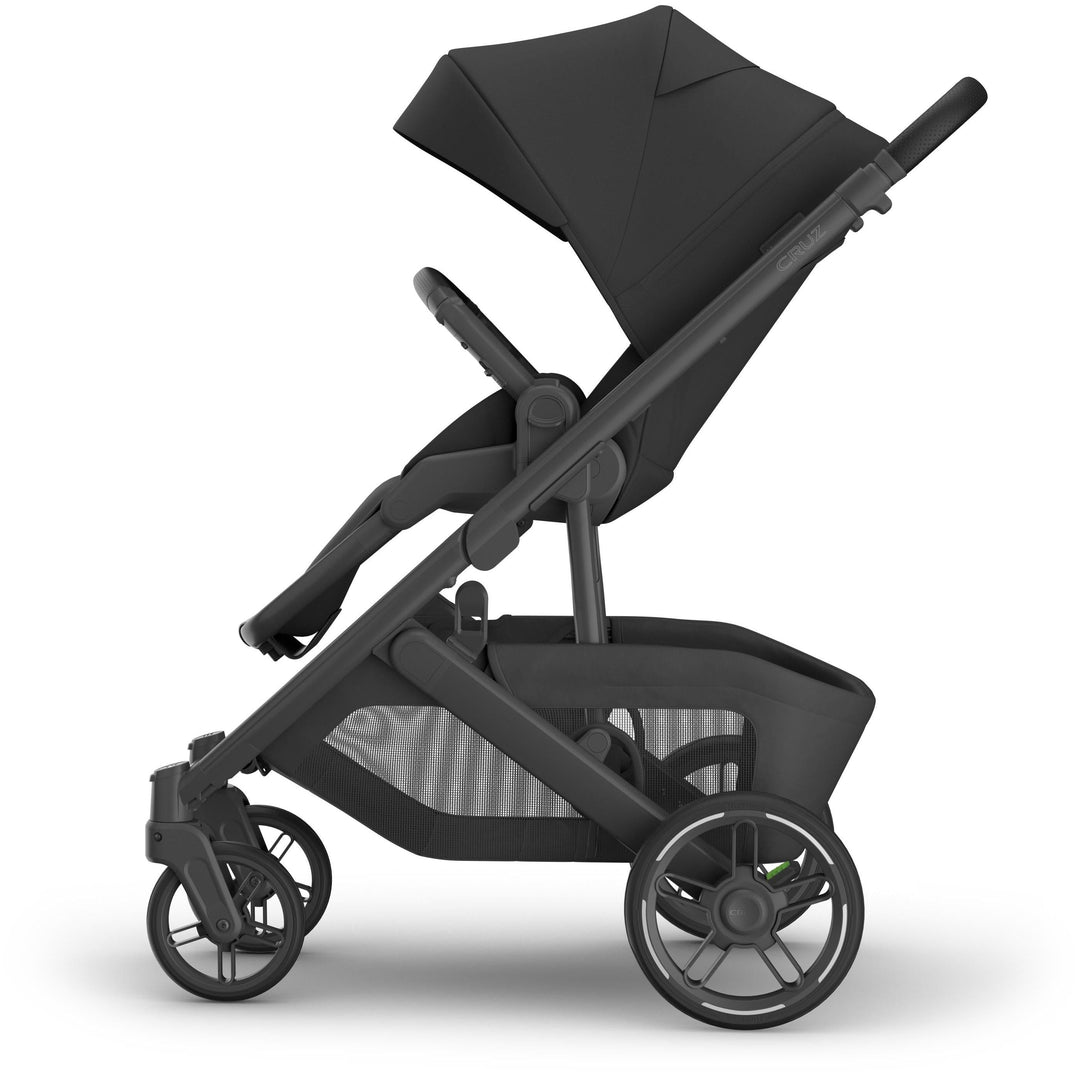 Full left side profile of Uppababy v3 stroller cruz Jake, best stroller choice with compact fold and great handling