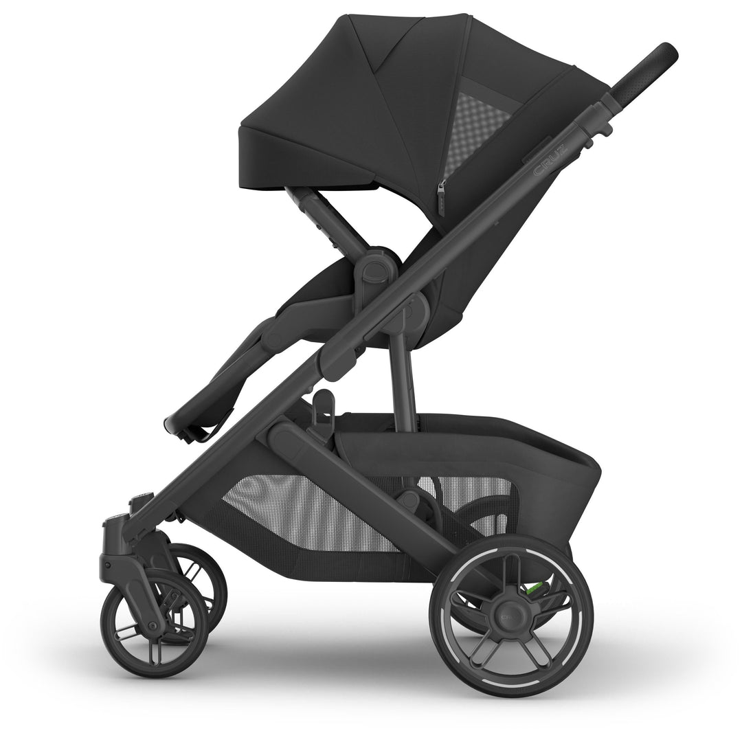 Left side extended canopy on uppababy Cruz V3 Stroller Jake, providing UPF 50 protection and breathable fabric