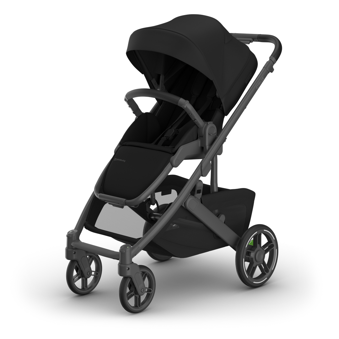 UPPAbaby Cruz V3 James Black hero — best all-black compact city stroller carbon frame black leather