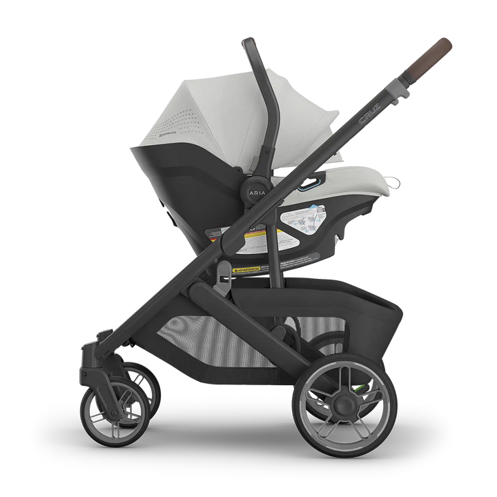UPPAbaby Cruz V3 Savannah with Aria V2 Savannah side — best pearl gray compact stroller and car seat bundle