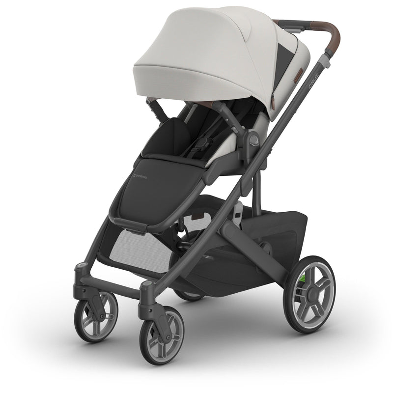 Canopy extended on Uppababy Cruz V3 Stroller Savannah with UPF 50 protection, perfect travel system stroller for sunny days