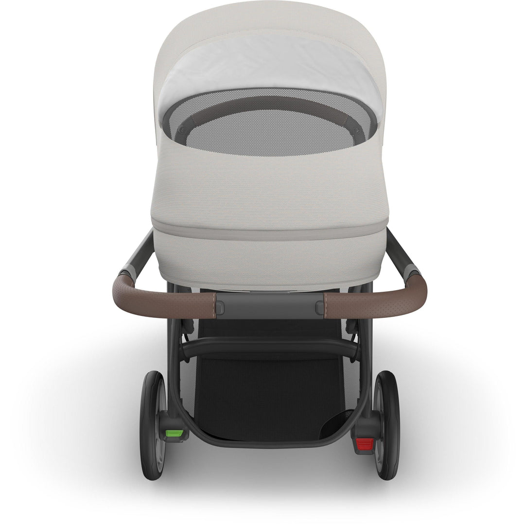 Top view of uppababy Cruz V3 Stroller Savannah with peekaboo window, featuring great suspension and breathable canopy