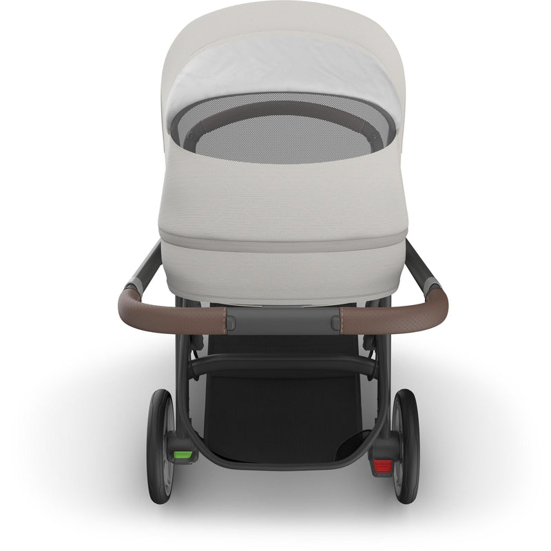 Top view of uppababy Cruz V3 Stroller Savannah with peekaboo window, featuring great suspension and breathable canopy