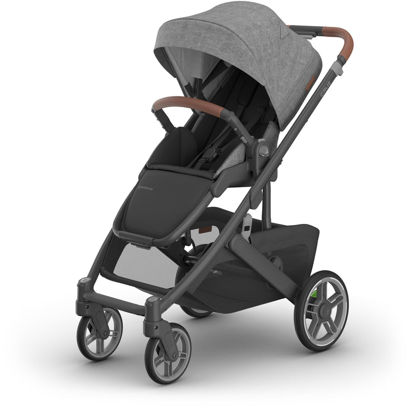 Greyson Cruz V3 stroller by UPPAbaby shown at angle, an ideal choice for lightweight compact stroller systems.