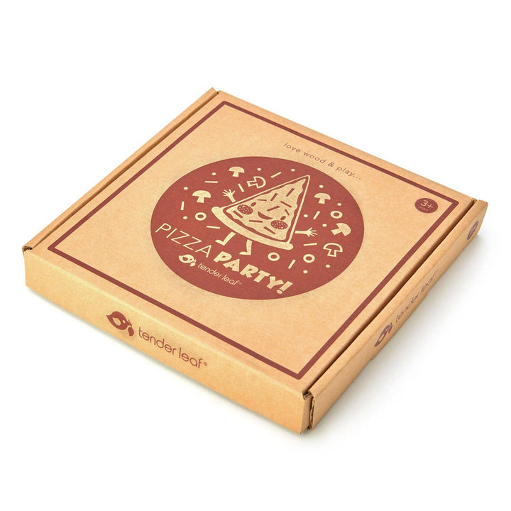 Closed Pizza Party packaging featuring illustrated branding from Tender Leaf Toys