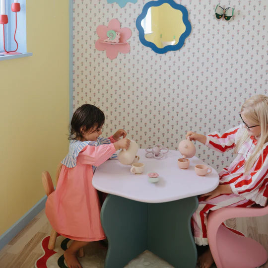 mushie play pretend tea set for toddler with kettle and tea cup