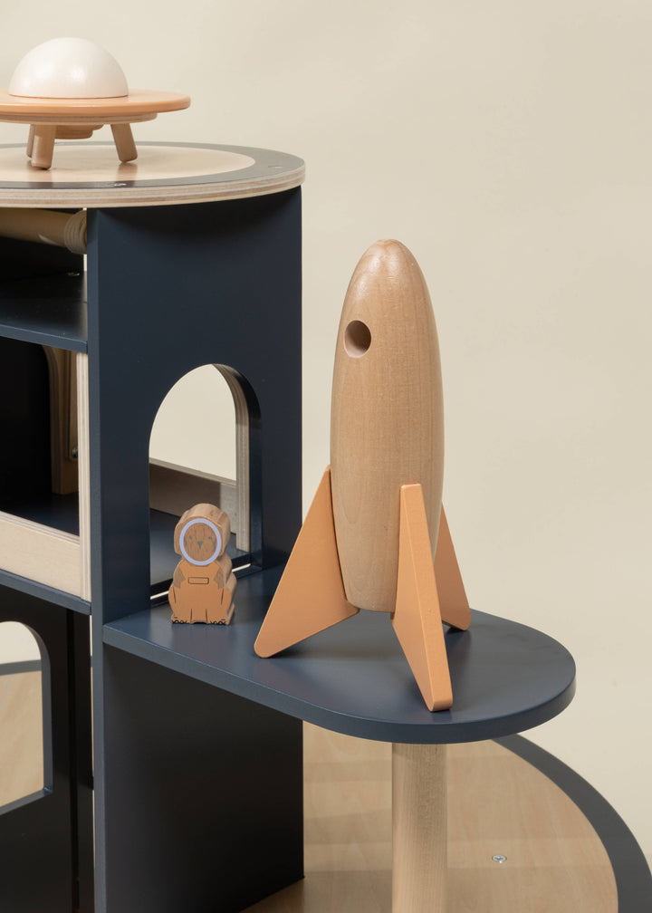 Rocket and navy tower detail on the Oversized Wooden Space Station from Coco Village