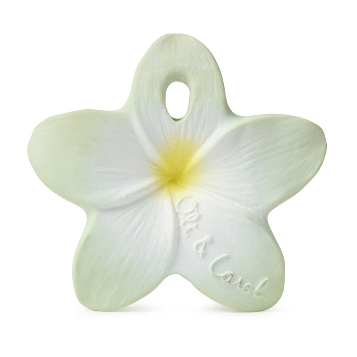 Oli & Carol Bali the Flower natural rubber teether in soft mint green with a yellow center
