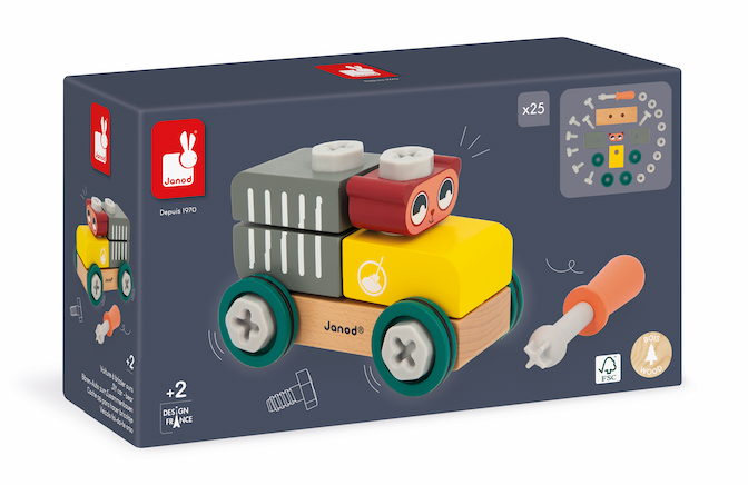Assembled Janod Brico'kids DIY Bear Car ready for pretend play