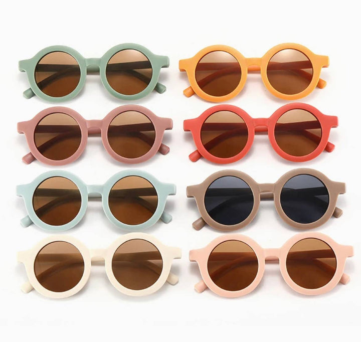 boho and babe retro sunnies in eight different colors on white background