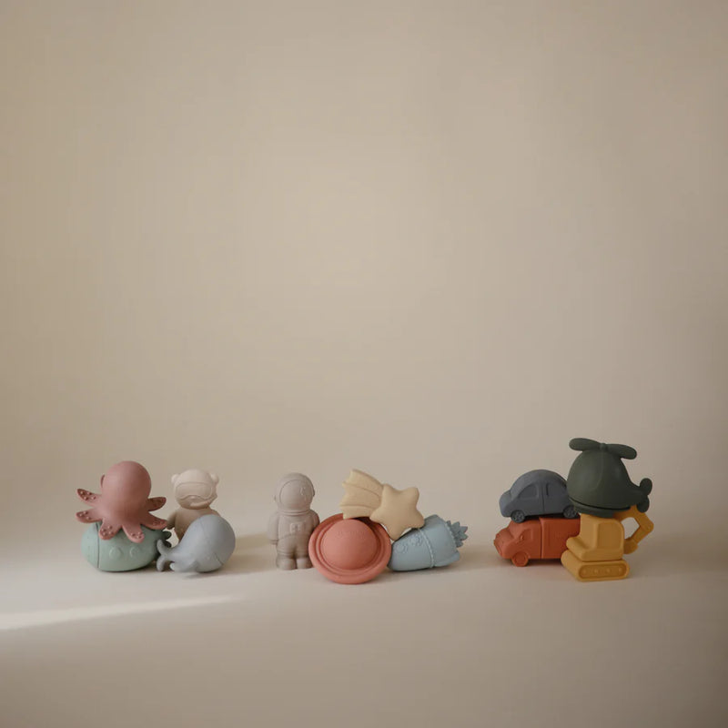 The best-rated bath toys by Mushie featuring mold-free silicone designs perfect for infant and toddler bath times