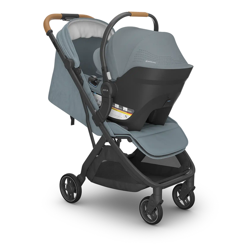 uppababy Minu v3 Dillan Callum stone blue single stroller with mesa v3 attached