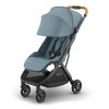 Sunshade extended on the UPPAbaby Minu V3 Dillan toddler stroller, left view. Designed for comfort and convenience.