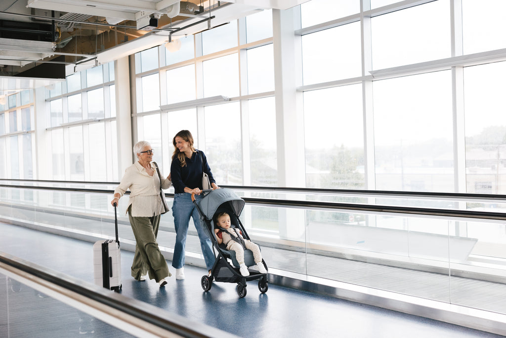 Designed for smooth airport strolls, the UPPAbaby Minu V3 in Dillan is the best stroller for vacations.