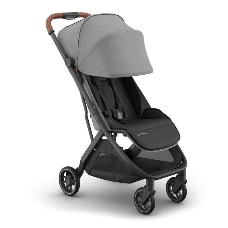 Best stroller choice, UPPAbaby Minu V3 Greyson, side view with sunshade, built for comfort.