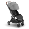 Best stroller choice, UPPAbaby Minu V3 Greyson, side view with sunshade, built for comfort.