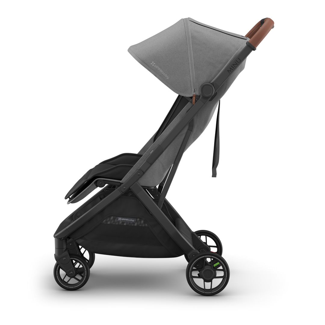 Baby stroller UPPAbaby Minu V3 Greyson, side-left view, sleek and functional design for toddlers.