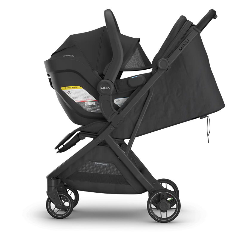 profile view of mesa v3 and minu v3 in jake by UPPAbaby lightweight travel system