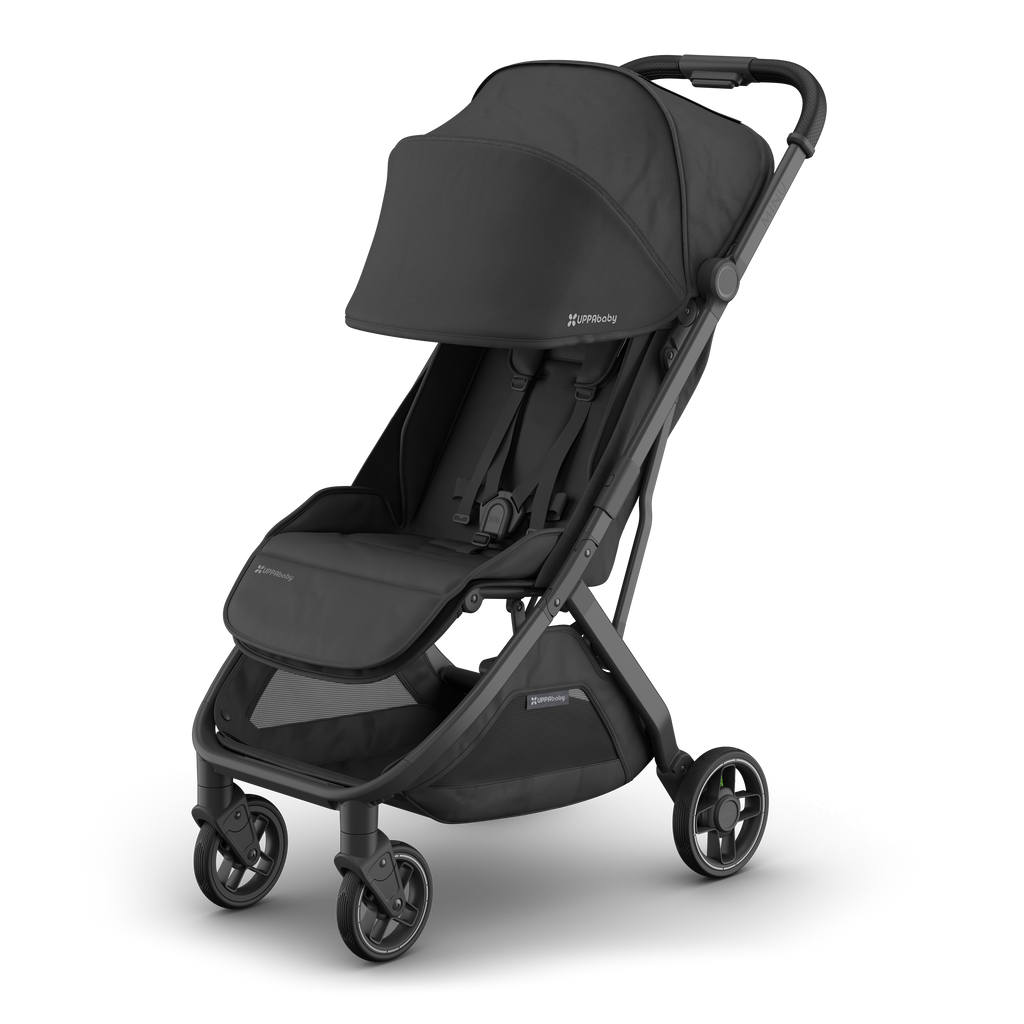 Best travel stroller UPPAbaby Minu V3 Jake, sunshade extended, ensuring comfort for your baby.