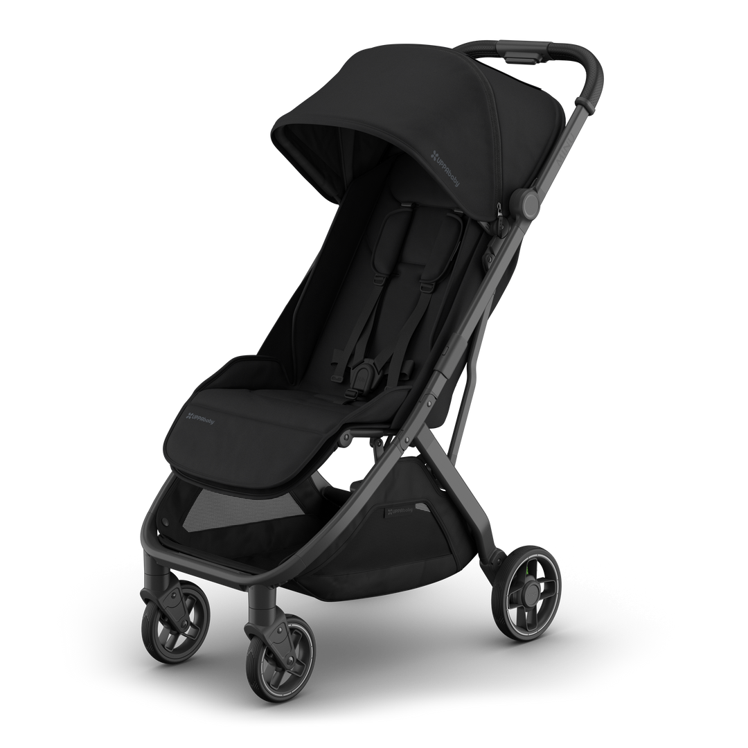 UPPAbaby Minu V3 James Black hero — best all-black compact travel stroller carbon frame