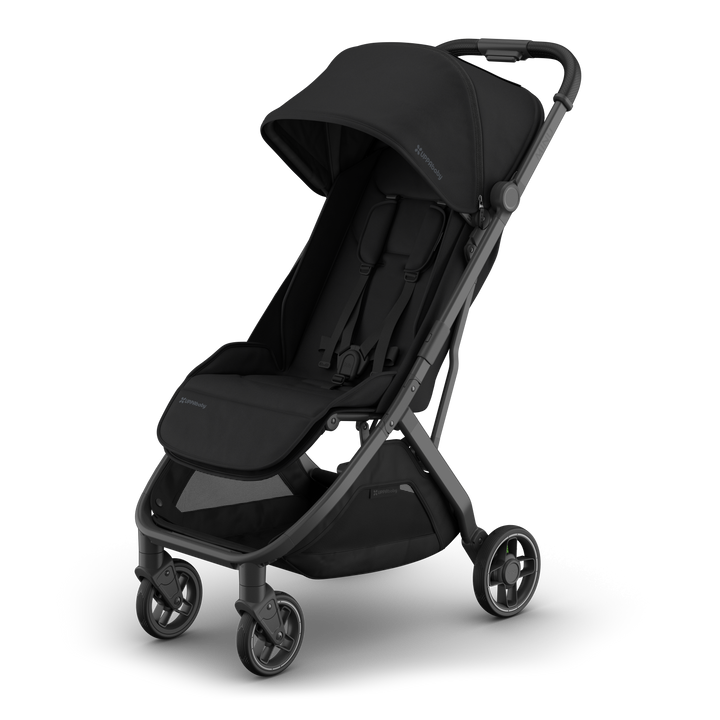 UPPAbaby Minu V3 James Black hero — best all-black compact travel stroller carbon frame