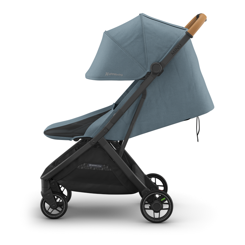 Side left view of UPPAbaby Minu V3 Dillan, offering a lightweight stroller with premium features.