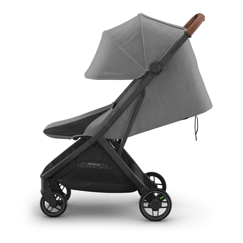 Side left features of UPPAbaby Minu V3 Greyson Ð the ideal toddler stroller for comfort.