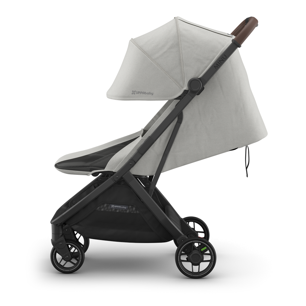 UPPAbaby Minu V3 Savannah in a side left view Ð perfect lightweight stroller for your little one.