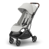 Savannah UPPAbaby Minu V3 seen in a 3-quarter left view with sunshade Ð the best stroller for walks.