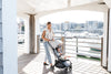 UPPAbaby Minu V3 in Savannah, a compact stroller with an extended sunshade, perfect for strolls.