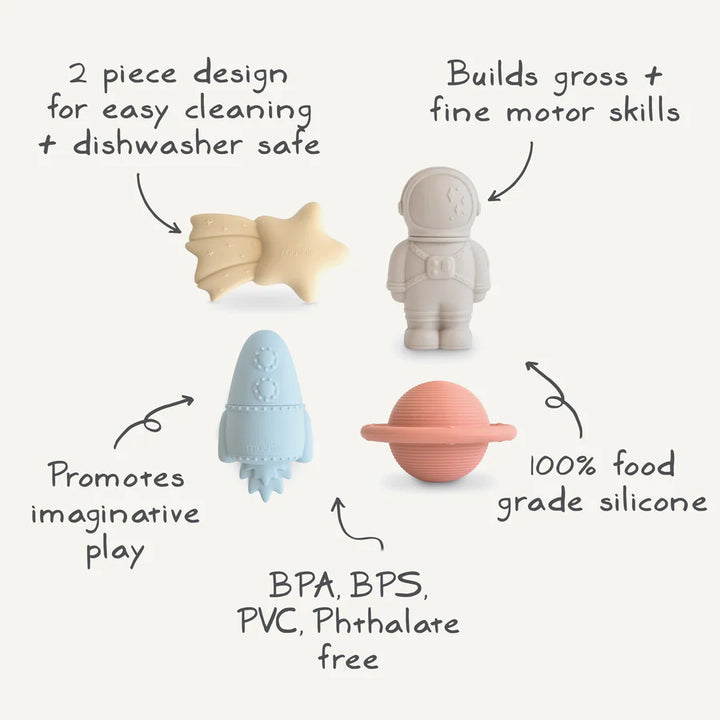MushieÕs space-themed bath tub toys providing toddlers with mold-free and fun bath experiences