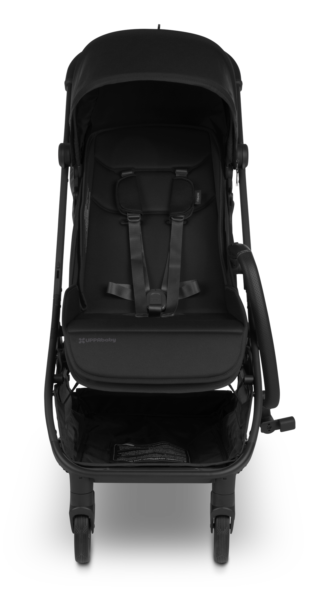 Front view of Black UPPAbaby Minu V3 Bumper Bar Ð Add a modern touch to your stroller accessories with this UPPAbaby bumper bar in black.