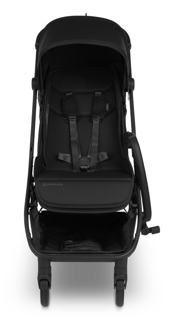 Front view of Black UPPAbaby Minu V3 Bumper Bar Ð Add a modern touch to your stroller accessories with this UPPAbaby bumper bar in black.