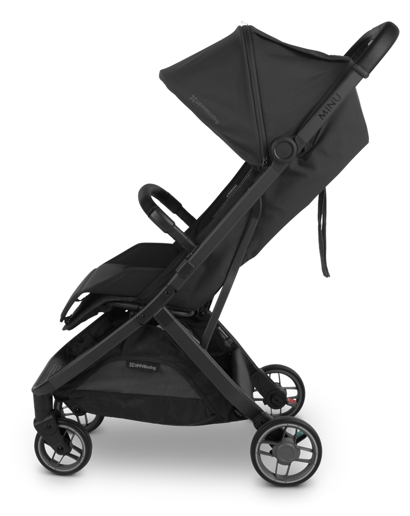 Side view of Black UPPAbaby Minu V3 Bumper Bar Ð This stroller accessory enhances the ease of use of your lightweight stroller.